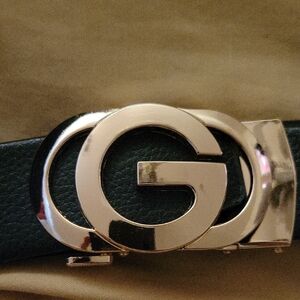 Gold G Buckle Black Pleather Belt